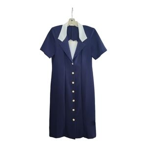 Vintage Blair Boutique Classic Navy White Collar Button Dress Size 10